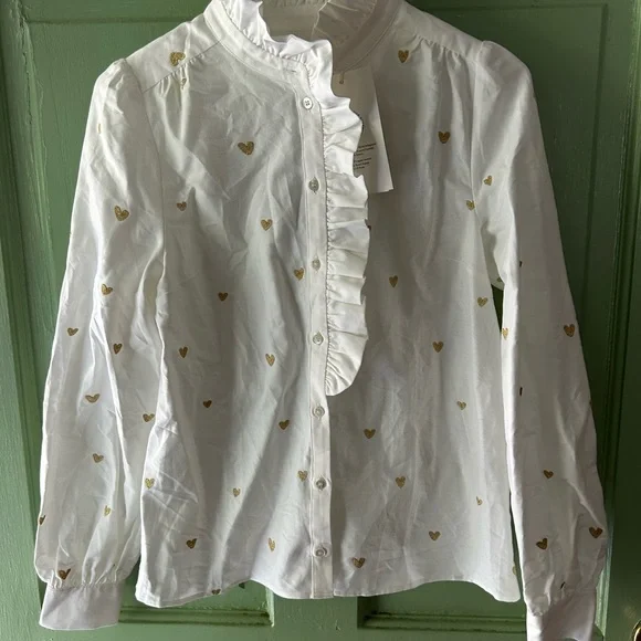 NWT NEW Sezane Chlo Blouse with Gold Heart Embroidery 34 - Picture 6 of 15